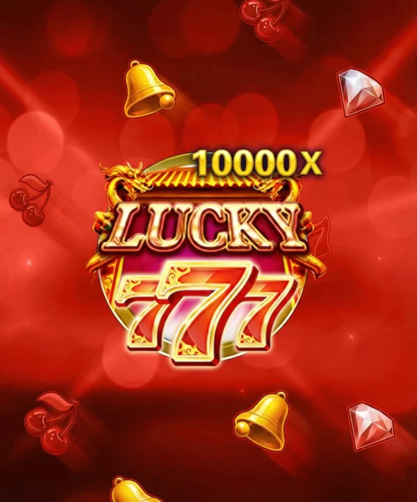รูปโล้โก้สล็อตออนไลน์ที่มีพื้นหลังสีแดง โลโก้ที่มีตัวหนังสือเขียนว่า 10000x Lucky 777